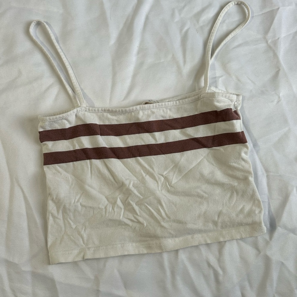 Trendy Cream and Brown Striped Crop Top